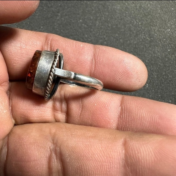 Vintage Large Sterling Silver 915 Amber Statement Ring Size 6 - Picture 8 of 10